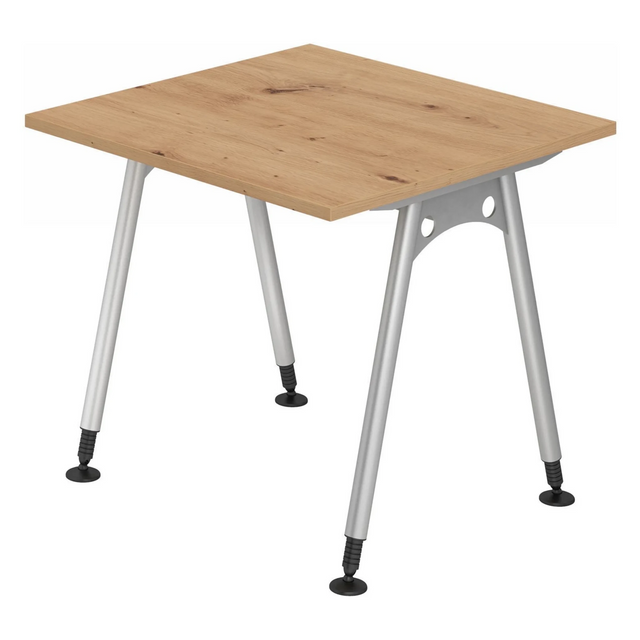 Höhenverstellbarer Schreibtisch ATOS 8 S in Asteiche mit silbernen Beinen von hjh OFFICE PRO