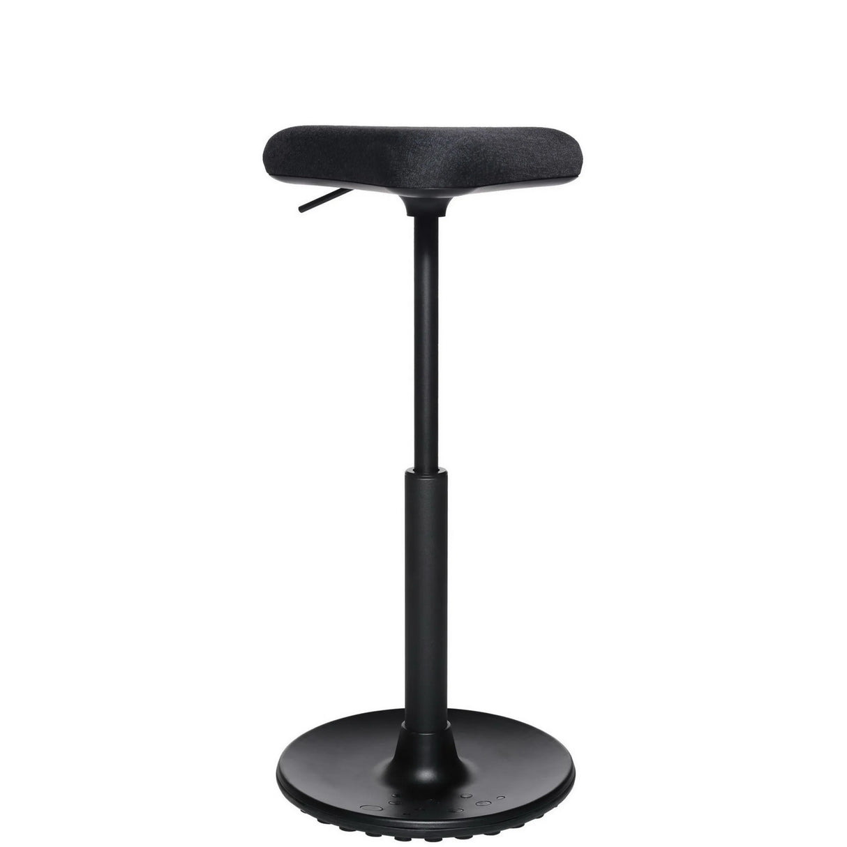 Schwarze Stehhilfe HJH SITNESS HIGH 10 mit gepolsterter Sitzfläche und rundem Standfuß von Topstar – 360-Grad-Ansicht (schräge Rückenansicht 240°)