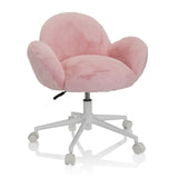 Rosa Kinderdrehstuhl KID TEDDY mit flauschigem Bezug und weißem Fußkreuz mit fünf Rollen von hjh OFFICE – 360-Grad-Ansicht (Frontansicht 20°)