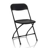 Schwarzer Outdoor-Stuhl TUDELA XXL B mit einfacher Rückenlehne und Metallgestell von hjh OFFICE – 360-Grad-Ansicht (schräge Frontansicht 30°)