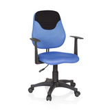 Blauer Kinderdrehstuhl KIDDY STYLE mit Netzrücken, Armlehnen und Fußkreuz mit fünf Rollen von hjh OFFICE – 360-Grad-Ansicht (Frontansicht 20°)