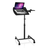 Schwarzer Stehschreibtisch VM-SL mit Laptop-Ablage, Mauspad und Rollen von hjh OFFICE