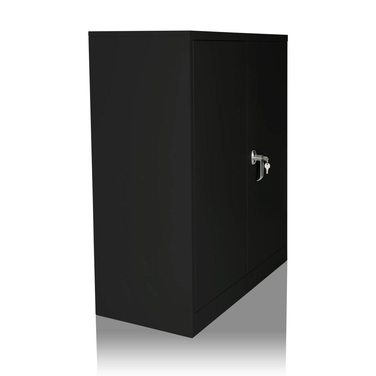 Schwarzer Aktenschrank COLOR AS 105 mit zwei Türen und einem silberfarbenen Griff von hjh OFFICE – 360-Grad-Ansicht (schräge Frontansicht 60°)
