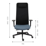 Technische Zeichnung des Profi-Bürostuhls Mike2B mit einer Gesamthöhe von 1215 bis 1360 mm von Grospol