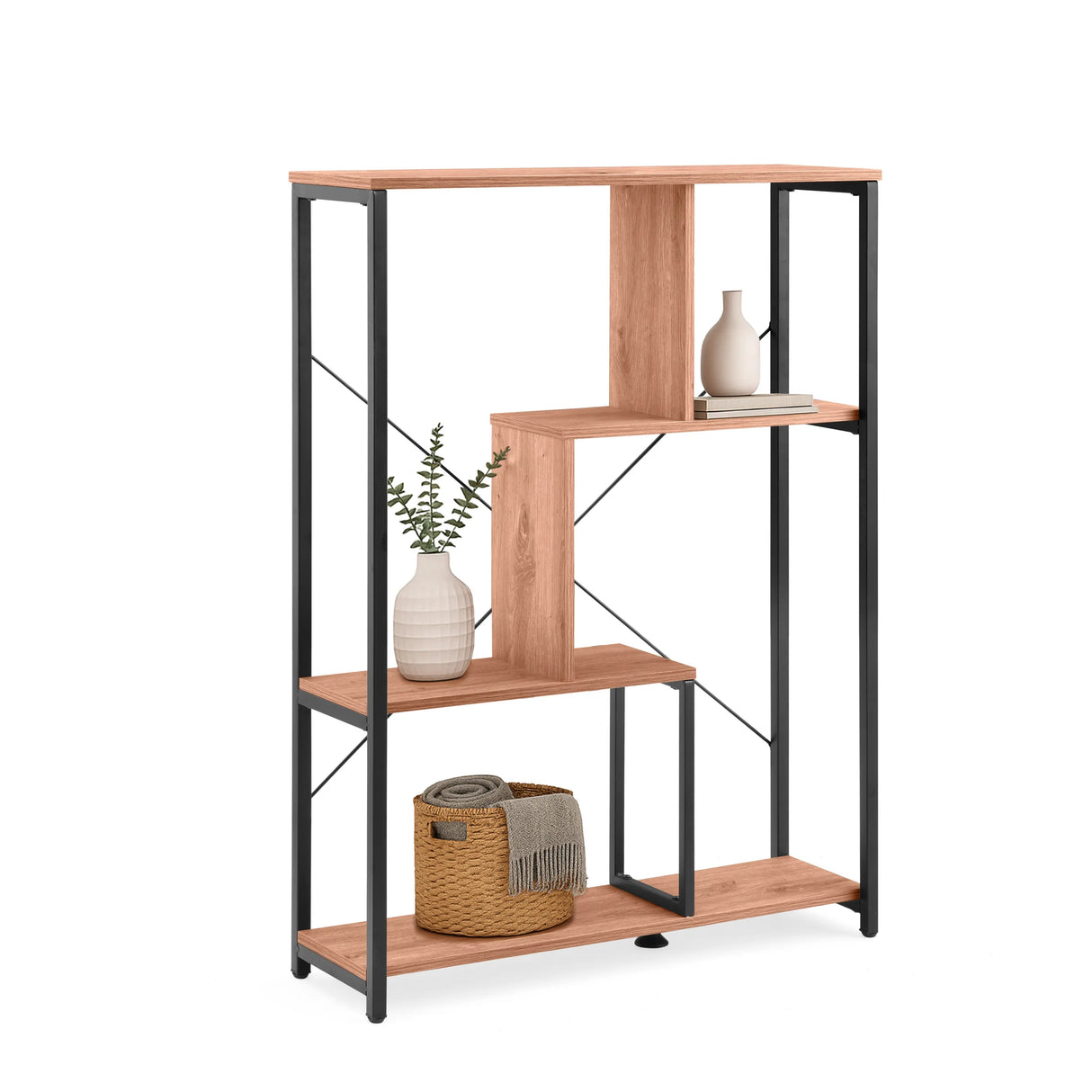 Regal Kalag Eco mit schwarzem Metallrahmen und Regalböden in Eichenoptik von hjh LIVING