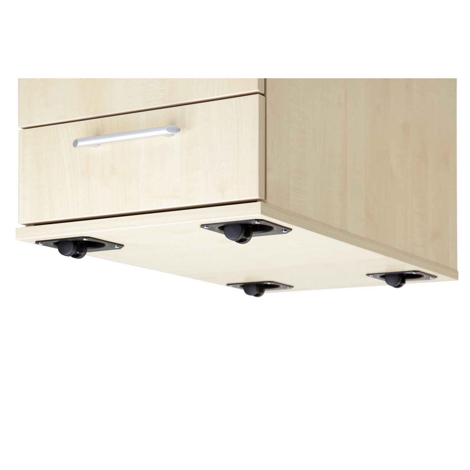 Unterseite mit vier Rollen des System Rollcontainers SIGNA TC20 in Eiche Optik von hjh OFFICE PRO