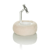 Beige Handy- und Tablet-Halterung COMFILAP II mit plüschigem Ringpolster von hjh OFFICE – 360-Grad-Ansicht (schräge Rückenansicht 144°)