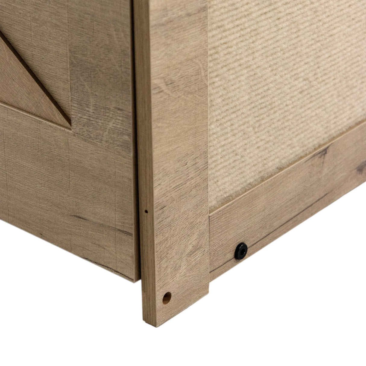Eckverbindung mit Schraube und Holzstruktur des Katzenhauses KITTY PAWBOX 1 in Eiche von hjh LIVING