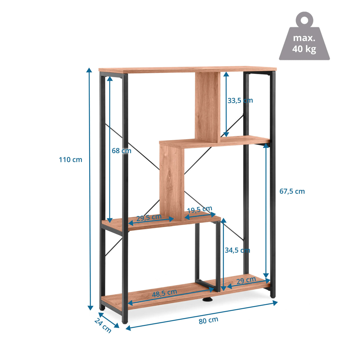 Maßzeichnung des Regals Kalag Eco mit 110 × 80 cm und einer Traglast von 40 kg von hjh LIVING
