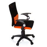 Schwarz-orangefarbener Kinderdrehstuhl KIDDY PRO AL mit Lendenkissen und Fußkreuz mit fünf Rollen von hjh OFFICE – 360-Grad-Ansicht (Seitenprofil 80°)