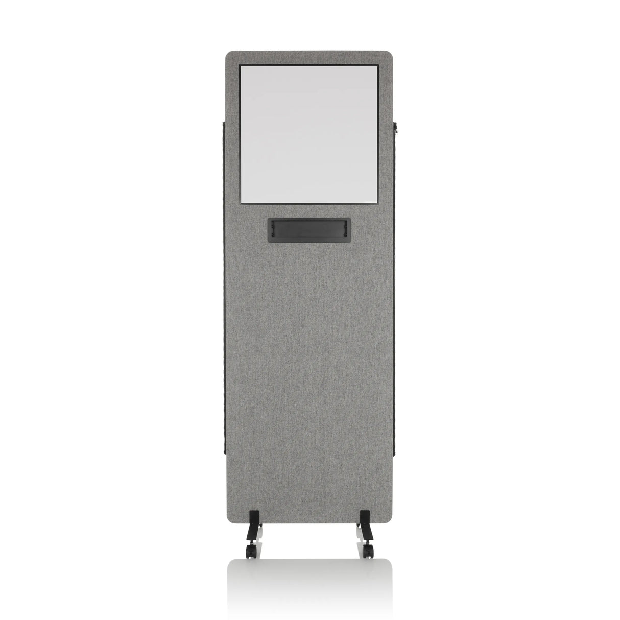 Hellgraue Trennwand FLEXMIUT WB mit integriertem Whiteboard und Rollen von hjh OFFICE – 360-Grad-Ansicht (Frontansicht 0°)