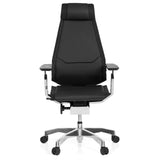 Schwarzer High-End-Bürostuhl GENIDIA PRO aus Leder mit Armlehnen und Fußkreuz mit fünf Rollen von hjh OFFICE – 360-Grad-Ansicht (Frontansicht 0°)