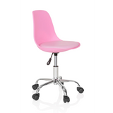 Pinker Kinderdrehstuhl FANCY II mit geschwungener Schale und Fußkreuz mit fünf Rollen von hjh OFFICE – 360-Grad-Ansicht (schräge Frontansicht 60°)