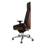 Chefsessel MOON WOOD HD in Schwarz mit Walnussholz-Rückenlehne und Chromfußkreuz von Grospol