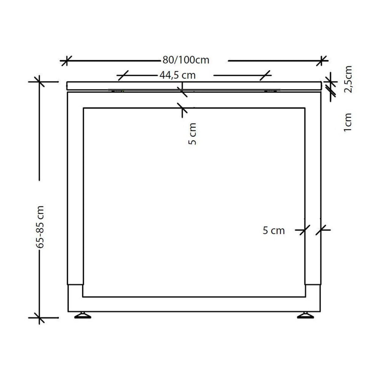 Maßzeichnung des Schreibtisches REGO 12 S der Serie REGO mit einer Breite von 80/100 cm von hjh OFFICE PRO