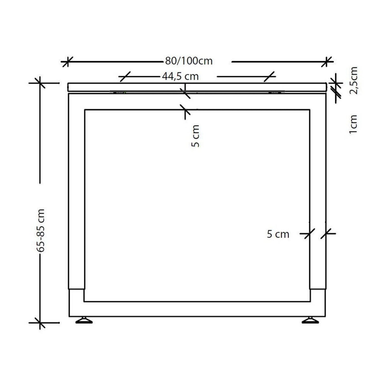 Maßzeichnung des Schreibtisches REGO 12 S der Serie REGO mit einer Breite von 80/100 cm von hjh OFFICE PRO