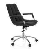 Schwarzer Homeoffice-Bürostuhl SARANTO mit Stoffbezug und Fußkreuz mit fünf Rollen von hjh OFFICE – 360-Grad-Ansicht (schräge Frontansicht 60°)