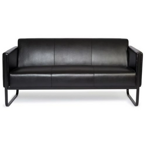 Schwarzes Loungesofa BALI BLACK als Drei-Sitzer mit Lederbezug und Metallgestell von hjh OFFICE