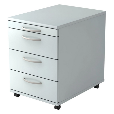 Grauer Rollcontainer BARI 1606 aus Kunststoff mit vier Schubladen und Bogengriffen von hjh OFFICE PRO