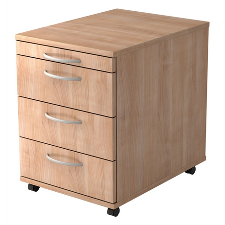 Rollcontainer BARI 1606 in Nussbaum-Optik mit vier Schubladen und Bogengriffen von hjh OFFICE PRO