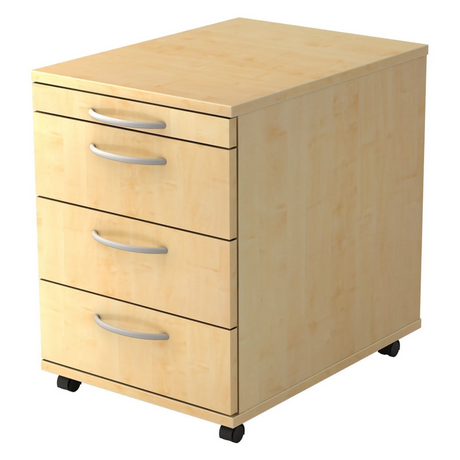 Rollcontainer BARI 1606 in Ahorn-Optik mit vier Schubladen und Bogengriffen von hjh OFFICE PRO