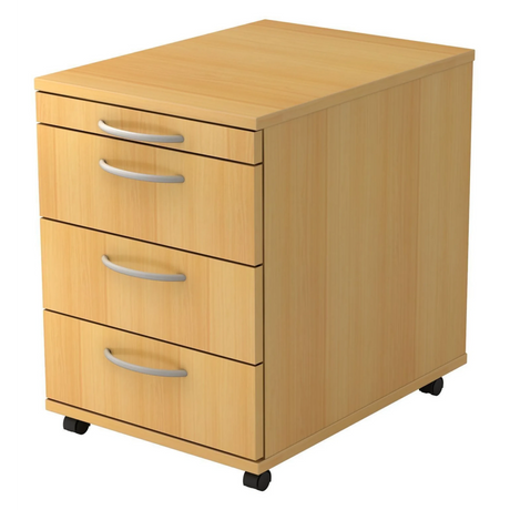 Rollcontainer BARI 1606 aus buchenfarbenem Kunststoff mit vier Schubladen und Bogengriffen von hjh OFFICE PRO