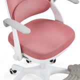 Rosa gefütterte Sitzfläche und Rückenlehne des Kinderdrehstuhls Kiddy Smart Step mit weißem Gestell von hjh OFFICE