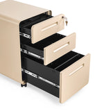 Geöffnete Schubladen und Schloss des beigen Metall-Rollcontainers COLOR PLUS I von hjh OFFICE