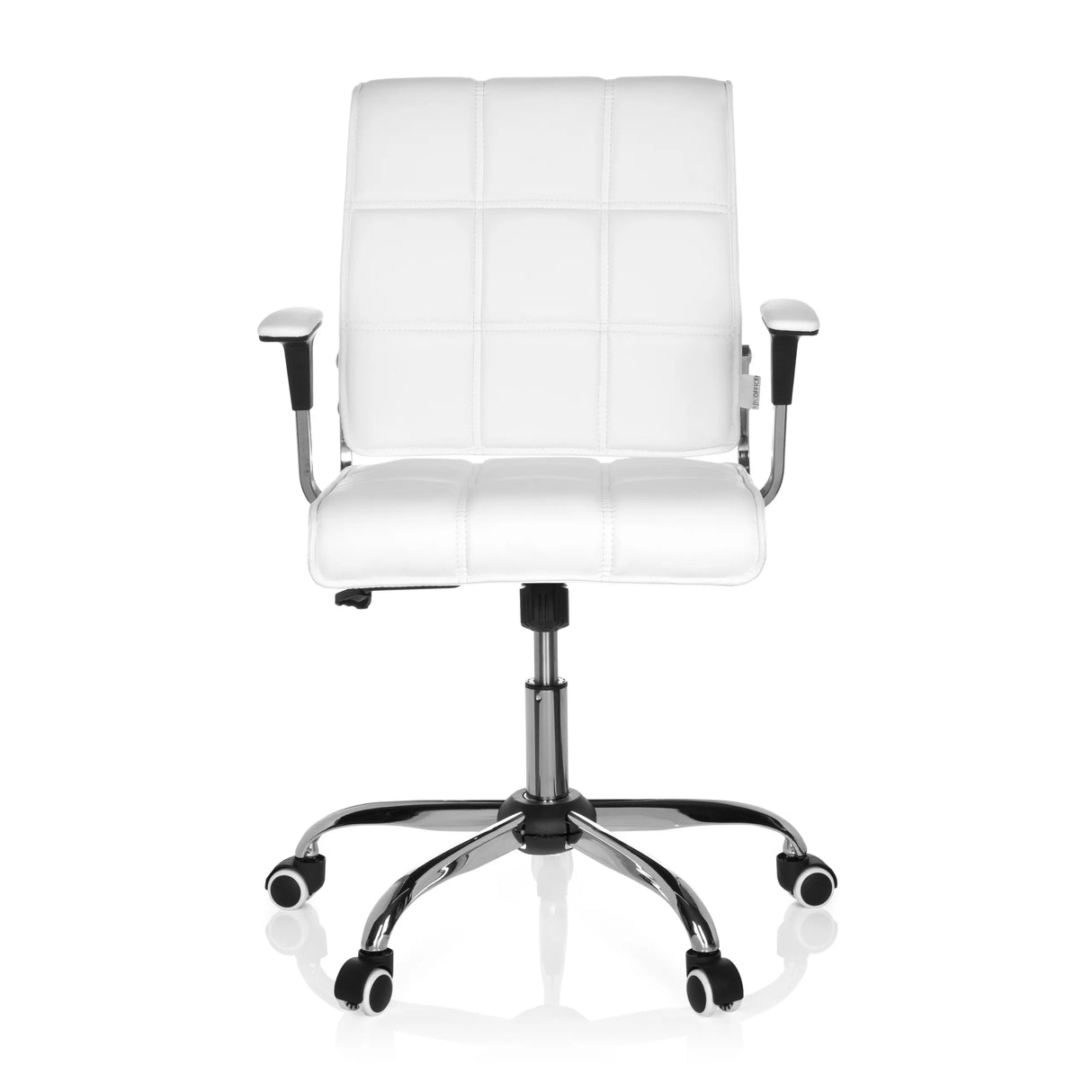 Weißer Homeoffice-Bürostuhl ERNESTO mit gesteppter Polsterung und Fußkreuz mit fünf Rollen von hjh OFFICE – 360-Grad-Ansicht (Frontansicht 0°)