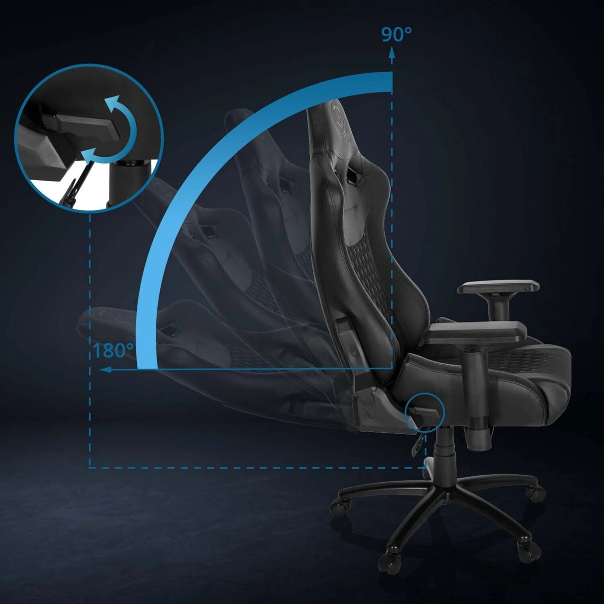 Verstellbare Rückenlehne des Gaming-Stuhls GAMEBREAKER SX 04 mit Neigungswinkel von 90 bis 180 Grad von hjh OFFICE