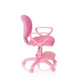 Rosa Kinderdrehstuhl KID COLOUR mit Armlehnen und Fußkreuz mit fünf Rollen von hjh OFFICE – 360-Grad-Ansicht (Seitenprofil 80°)