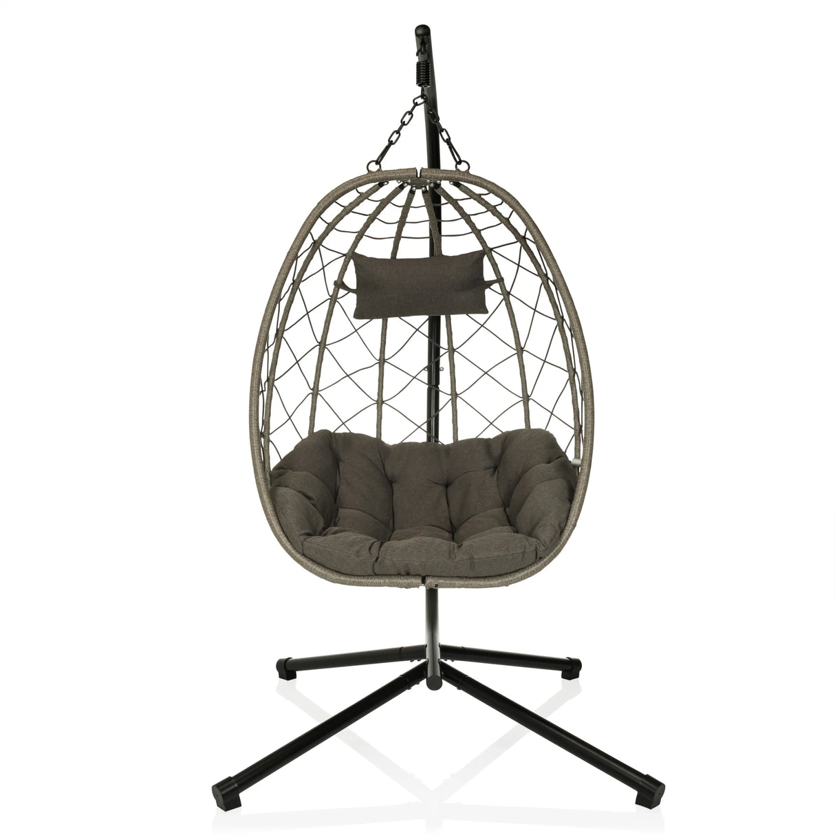 Hängesessel COCOVA in Grau und Schwarz mit Polsterkissen und Gestell von hjh LIVING
