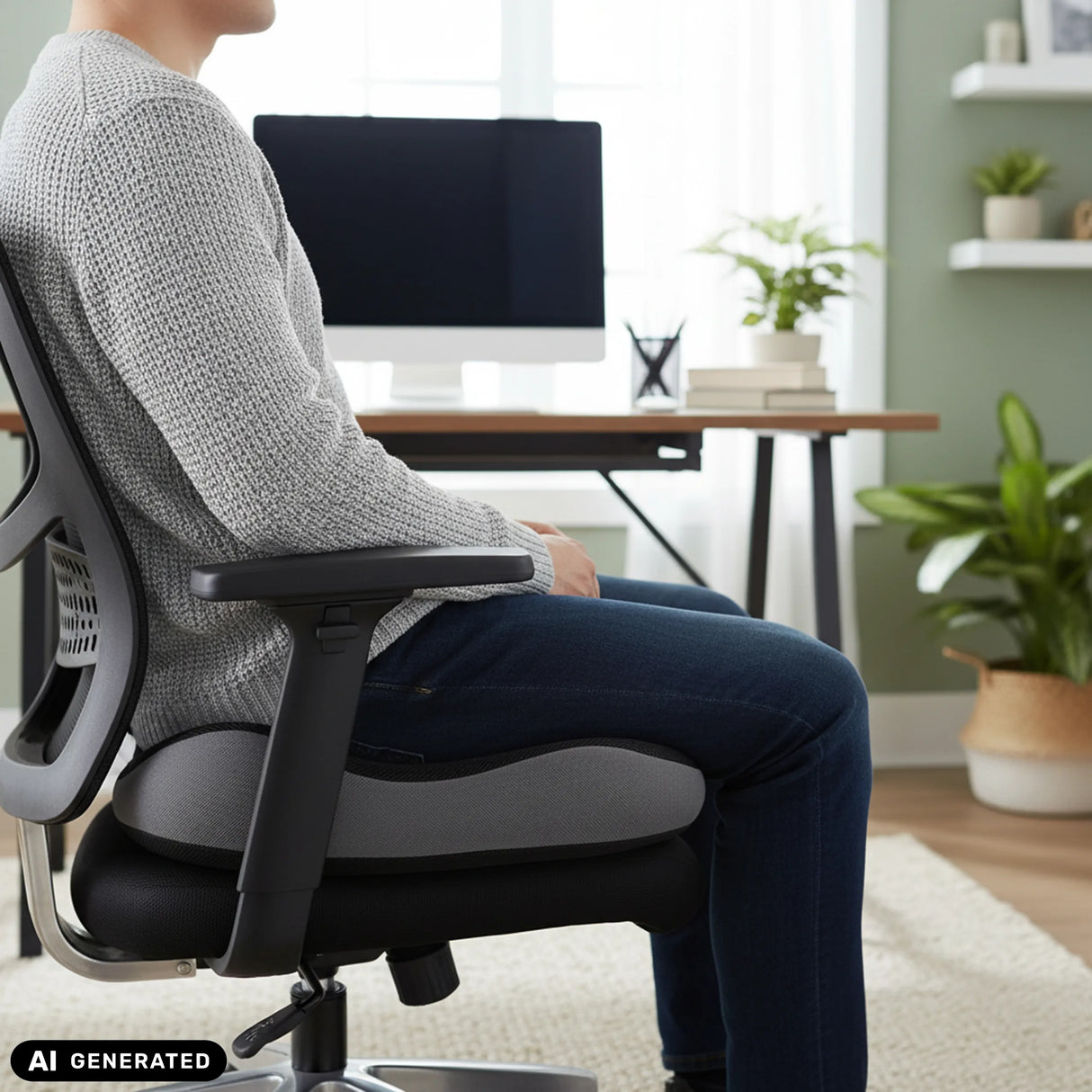 Schwarzes Sitzkissen MEDISIT VI auf einem Bürostuhl von hjh OFFICE (KI-generiertes Bild)