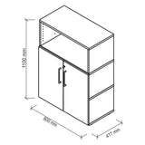 Technische Zeichnung des Schranks FlexWall mit 1100 × 800 mm von hjh OFFICE PRO