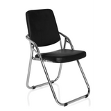 Schwarzer Klappstuhl ESTO mit Kunstlederbezug und Gestell aus Chrom von hjh OFFICE – 360-Grad-Ansicht (schräge Frontansicht 40°)