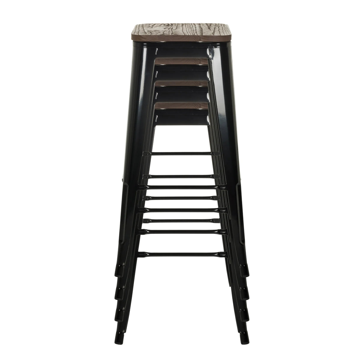 Stapelbare Barhocker VANTAGGIO HIGH WS in Schwarz mit Holzsitzflächen von hjh OFFICE
