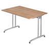 Schreibtisch BELA 12 S in Nussbaum-Optik mit silberfarbenem Metallgestell von hjh OFFICE PRO