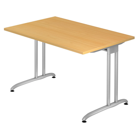 Schreibtisch BELA 12 S in Buche-Optik mit silbernen Metallbeinen von hjh OFFICE PRO