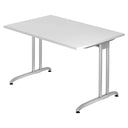 Weißer Schreibtisch BELA 12 S mit rechteckiger Tischplatte und silbernen Metallbeinen von hjh OFFICE PRO