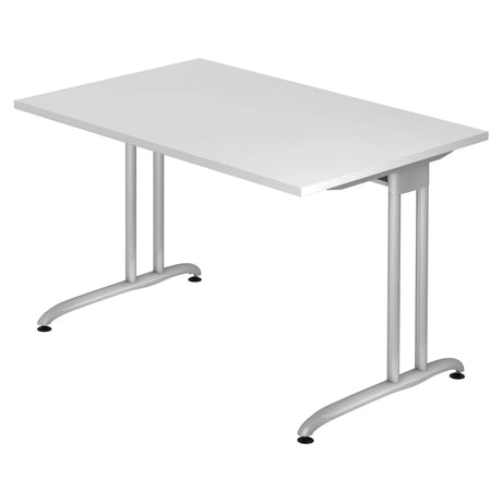 Weißer Schreibtisch BELA 12 S mit rechteckiger Tischplatte und silbernen Metallbeinen von hjh OFFICE PRO