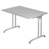 Grauer Schreibtisch BELA 12 S mit rechteckiger Platte und silberfarbenem Metallgestell von hjh OFFICE PRO