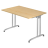 Schreibtisch BELA 12 S in Ahorn-Optik mit silberfarbenem Metallgestell von hjh OFFICE PRO