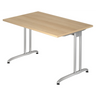 Schreibtisch BELA 12 S in Eiche-Optik mit silberfarbenem Metallgestell von hjh OFFICE PRO