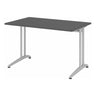 Graphitfarbener Schreibtisch BELA 12 S mit silbernem Metallgestell und zwei Standfüßen von hjh OFFICE PRO