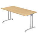 Schreibtisch BELA 16 S mit heller Ahornholz-Platte und silbernen Metallbeinen von hjh OFFICE PRO