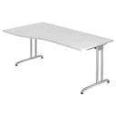 Weißer Schreibtisch BELA 18 S mit bogenförmiger Tischplatte und silbernen Metallbeinen von hjh OFFICE PRO
