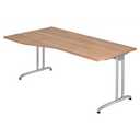 Schreibtisch BELA 18 S in Nussbaum-Optik mit silbernen Metallbeinen von hjh OFFICE PRO