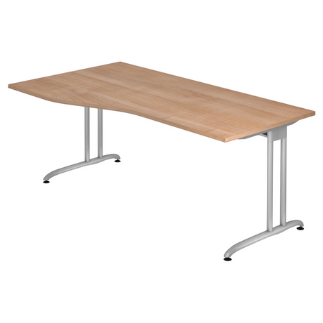 Schreibtisch BELA 18 S in Nussbaum-Optik mit silbernen Metallbeinen von hjh OFFICE PRO