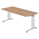 Schreibtisch BELA 19 S mit Tischplatte in Nussbaum-Optik und silberfarbenem Gestell von hjh OFFICE PRO