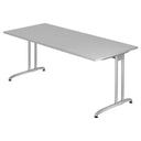 Grauer Schreibtisch BELA 19 S mit rechteckiger Tischplatte und silbernen Metallbeinen von hjh OFFICE PRO